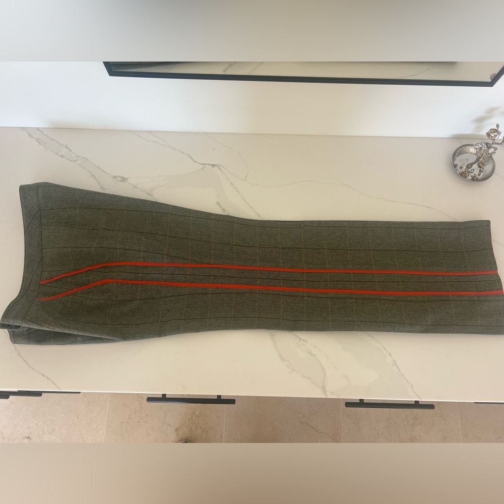 Sage Green Tweed with Brown Herringbone Classic Trousers with Orange Pin Stripe